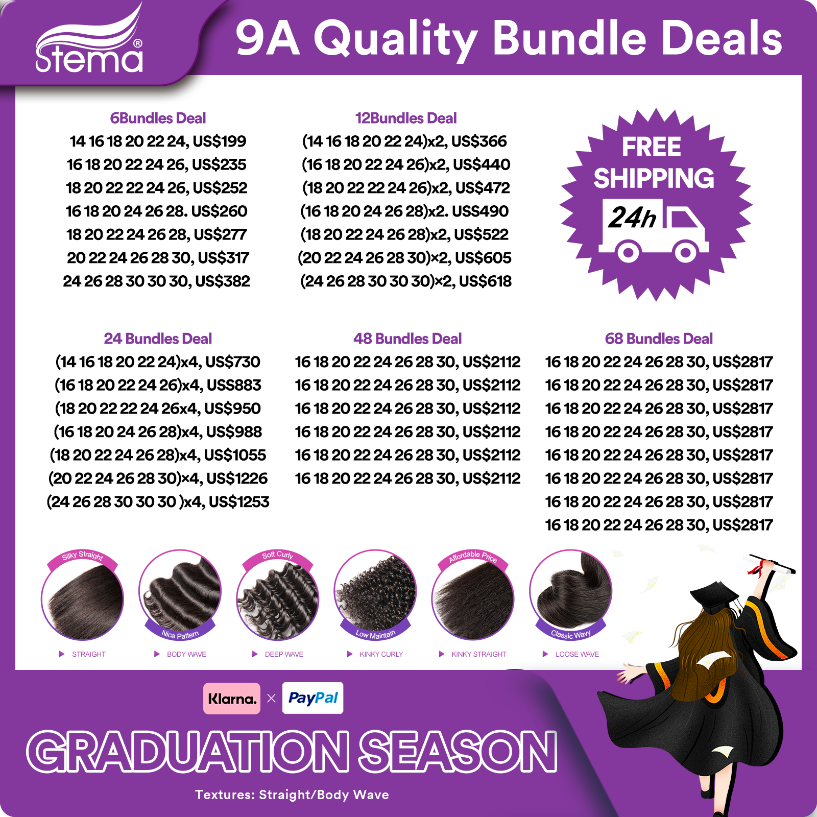 #Package Deals 9A Quality 100% Human Hair Bundle Deals